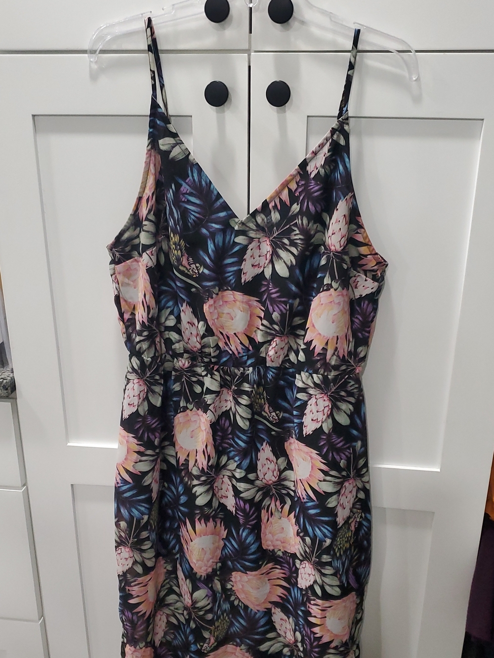 Floral Spaghetti Strap Summer Dress - Black/Pink